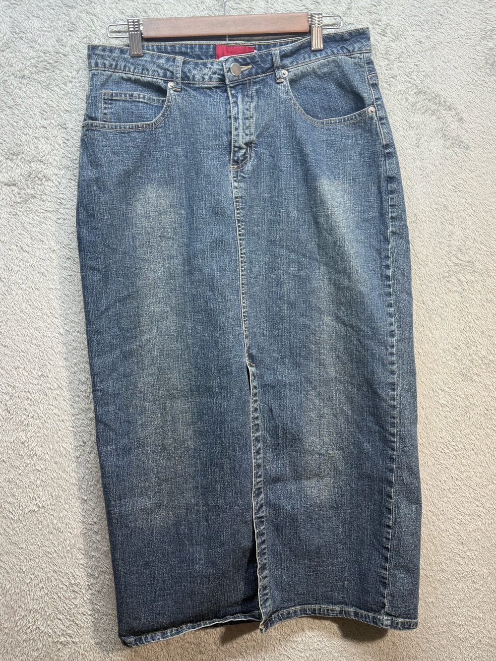 L.A. Blues Stretch Denim Maxi Skirt Medium Wash Long Pencil Silhouette Size 8